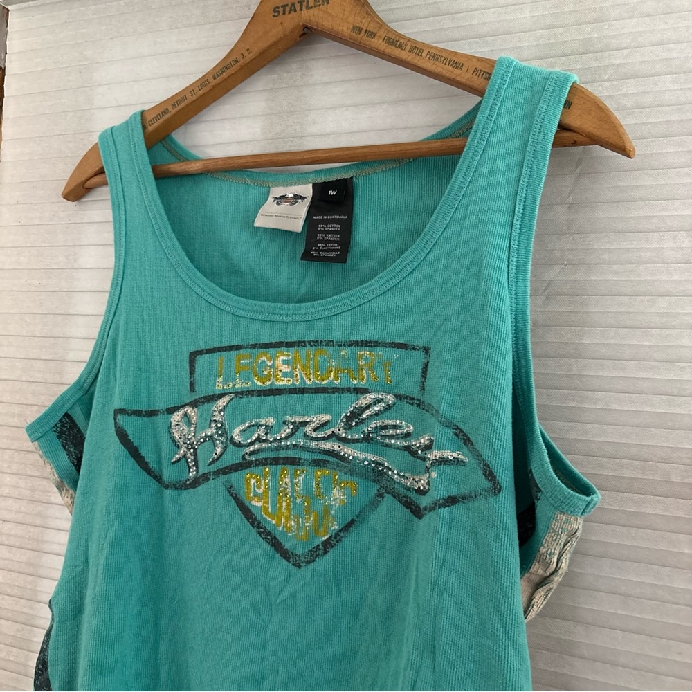 Harley Davidson Tank Top Rhinestone Western Rodeo Country 1X Y2K Goth Mcbling - Picture 7 of 15